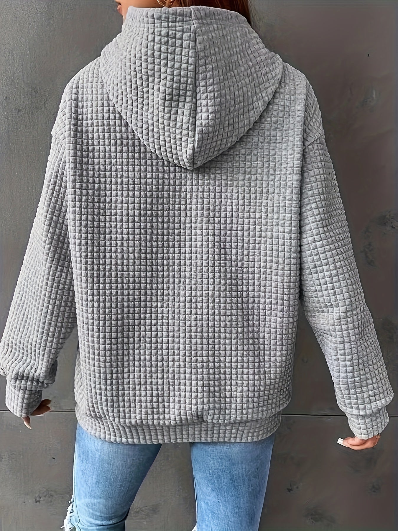 Waffle Knit Hoodie – Casual Long Sleeve Pullover