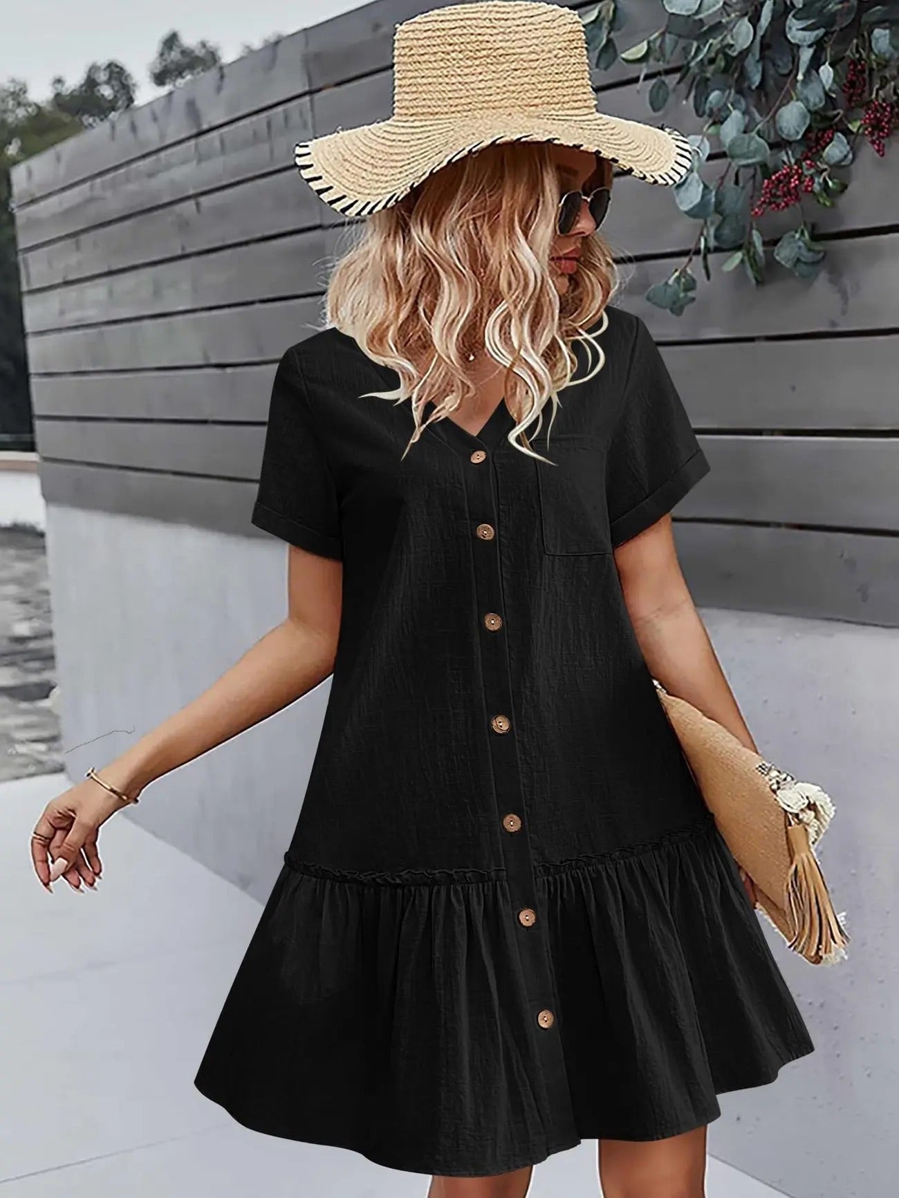 Button Front Ruffle Dress – Stylish & Comfy