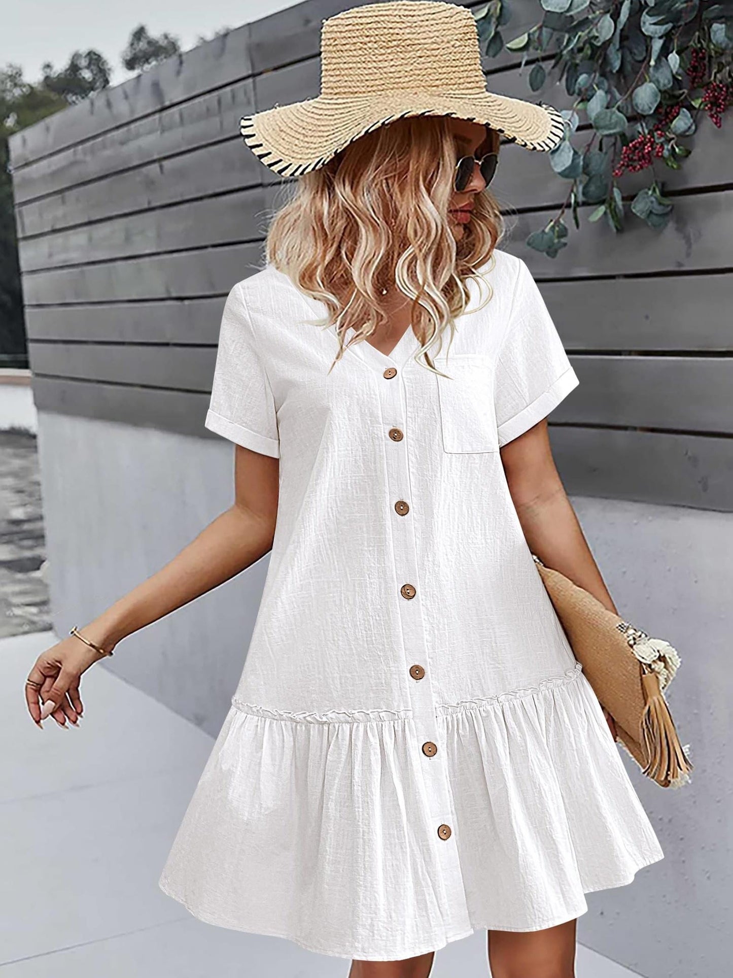 Button Front Ruffle Dress – Stylish & Comfy