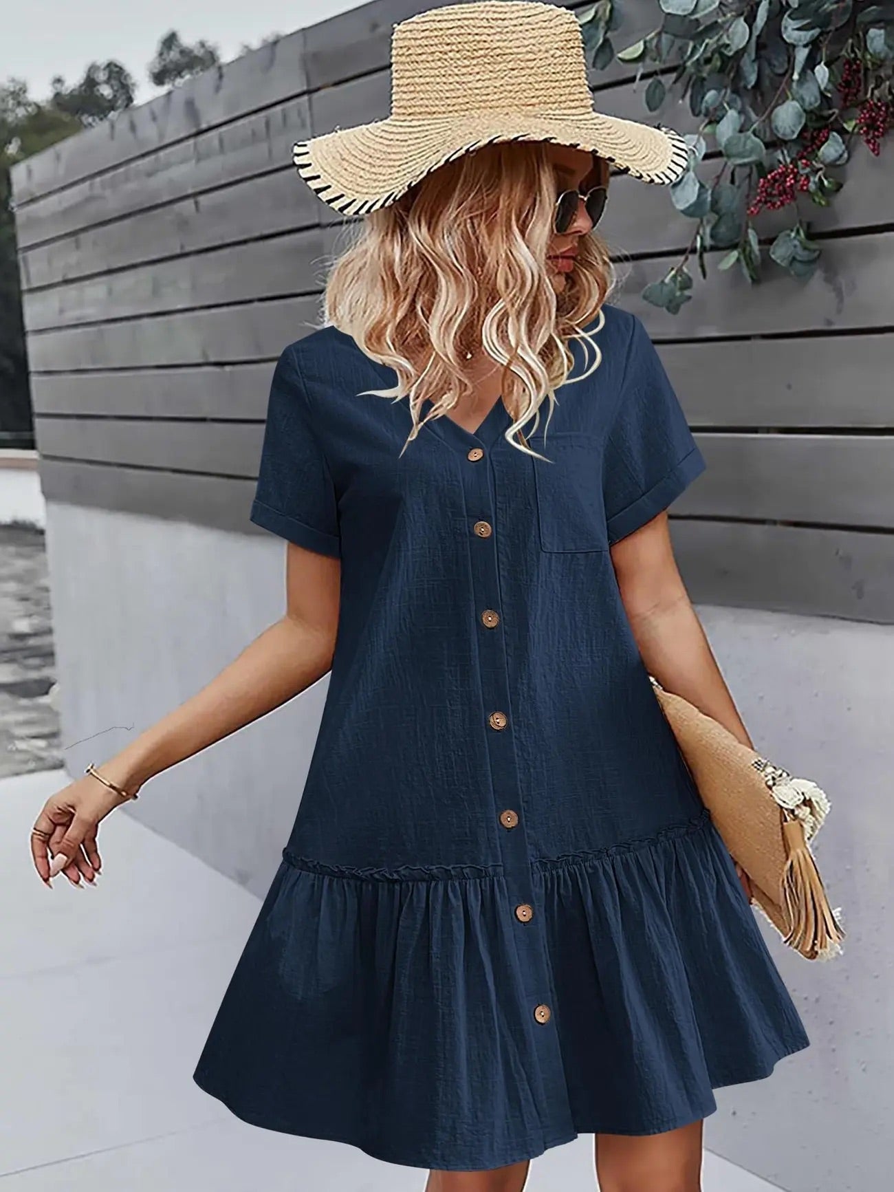 Button Front Ruffle Dress – Stylish & Comfy