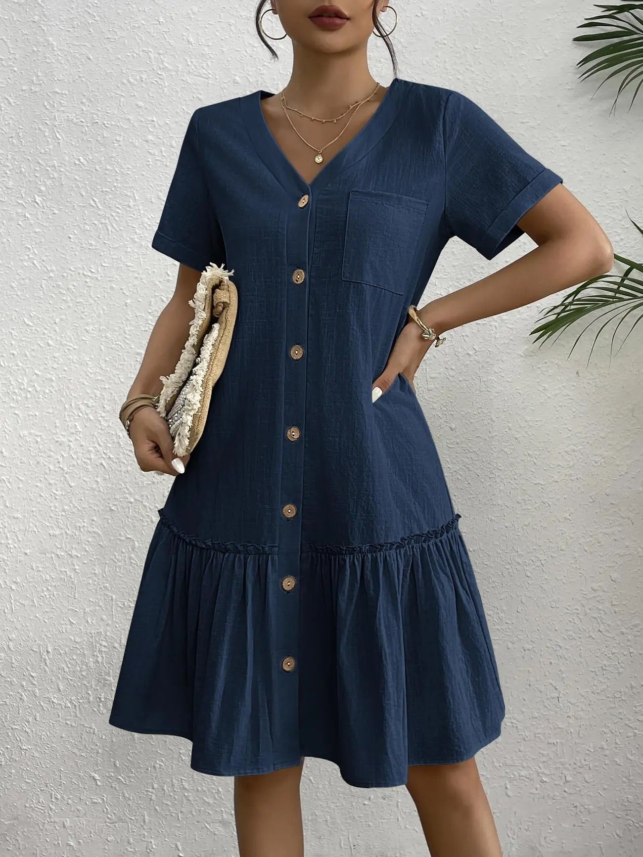 Button Front Ruffle Dress – Stylish & Comfy