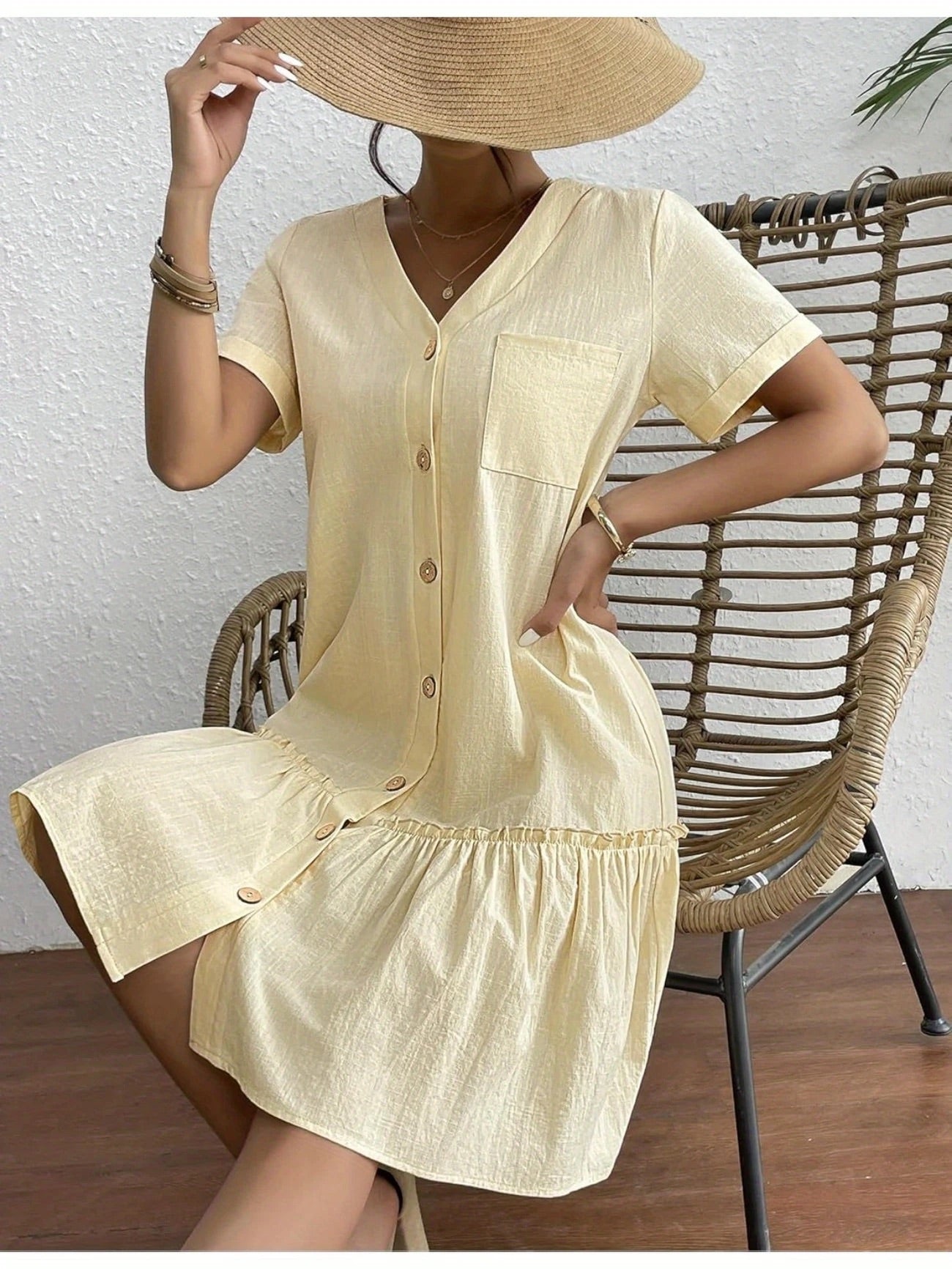 Button Front Ruffle Dress – Stylish & Comfy