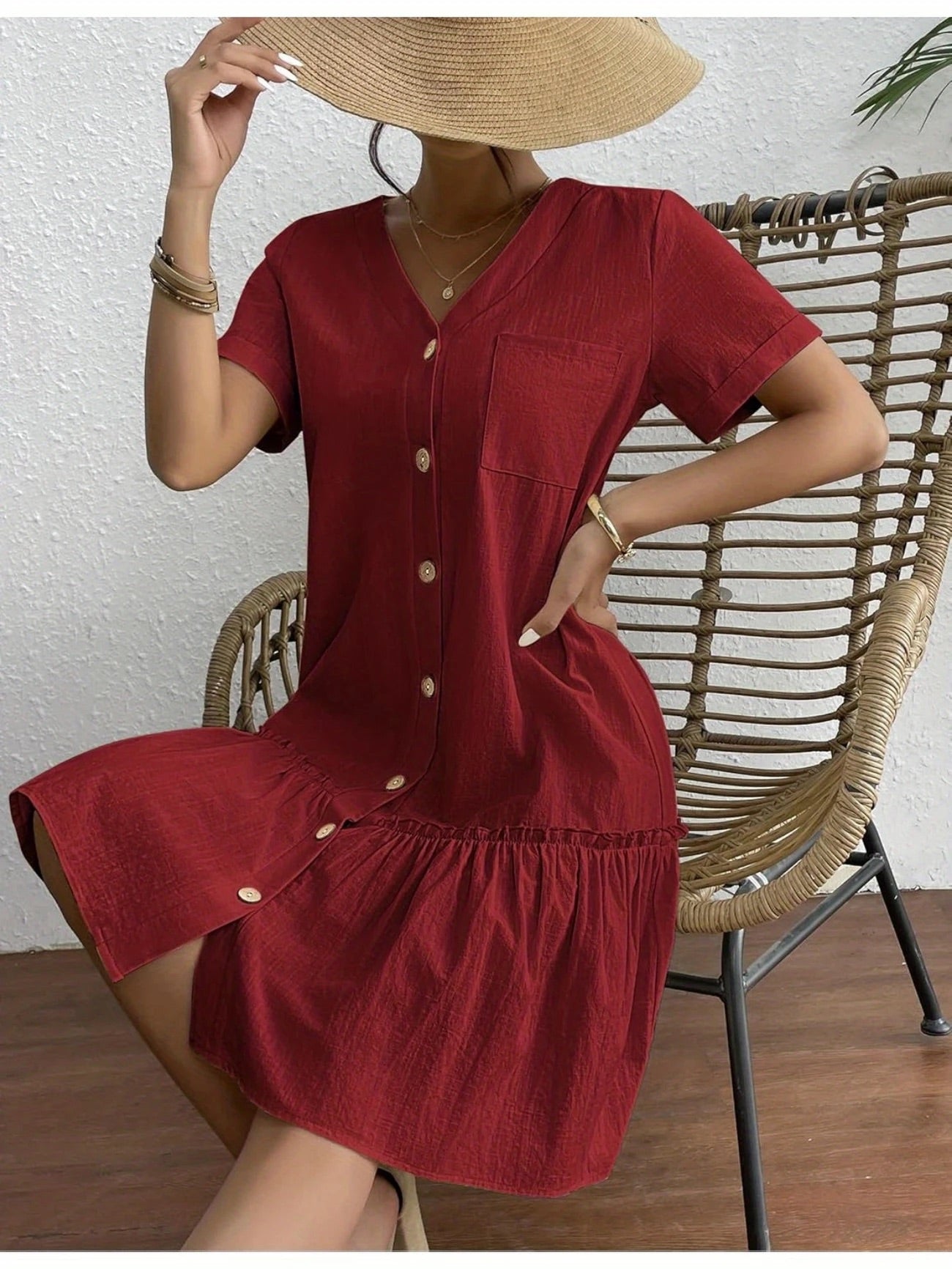 Button Front Ruffle Dress – Stylish & Comfy