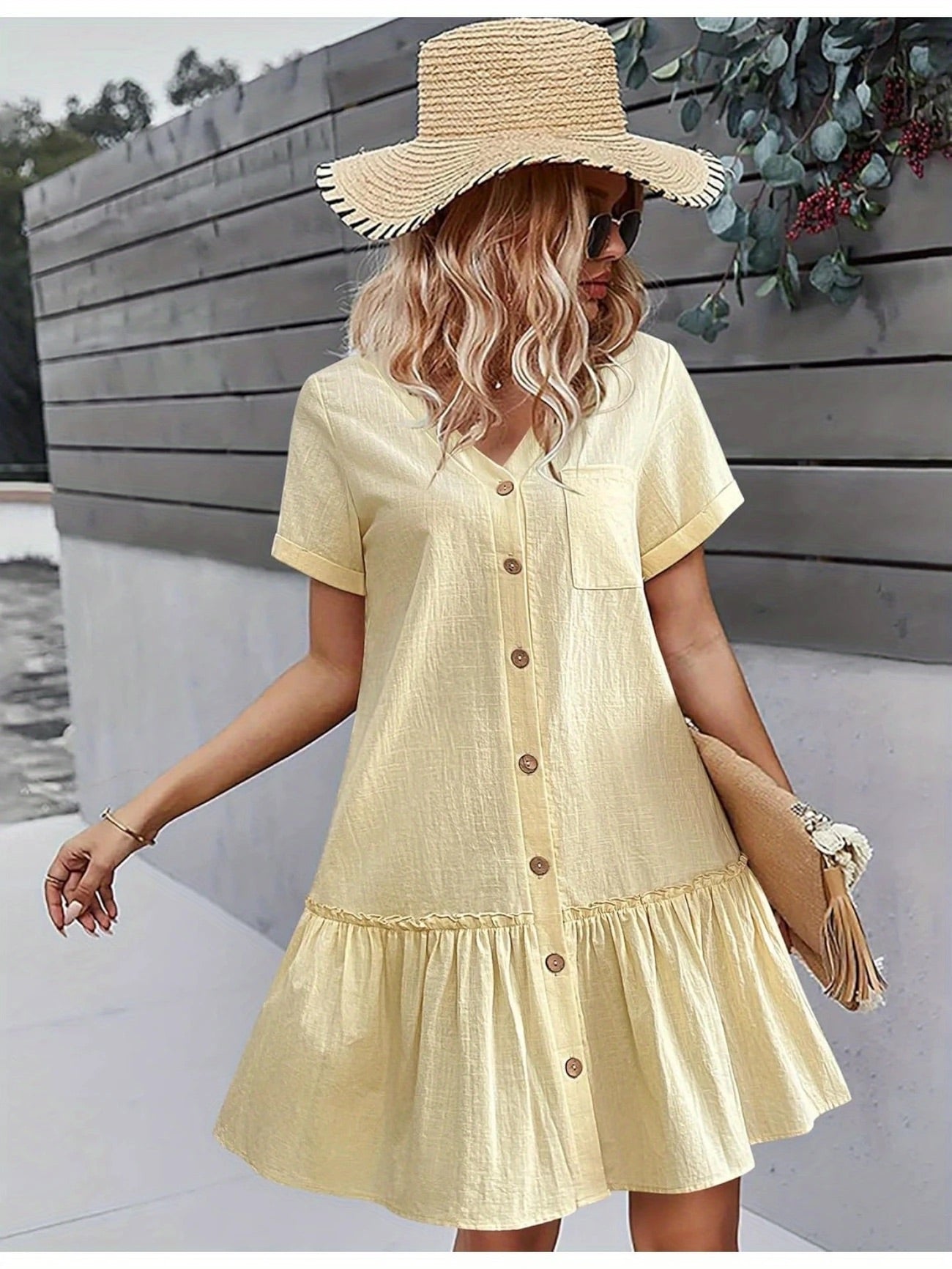 Button Front Ruffle Dress – Stylish & Comfy