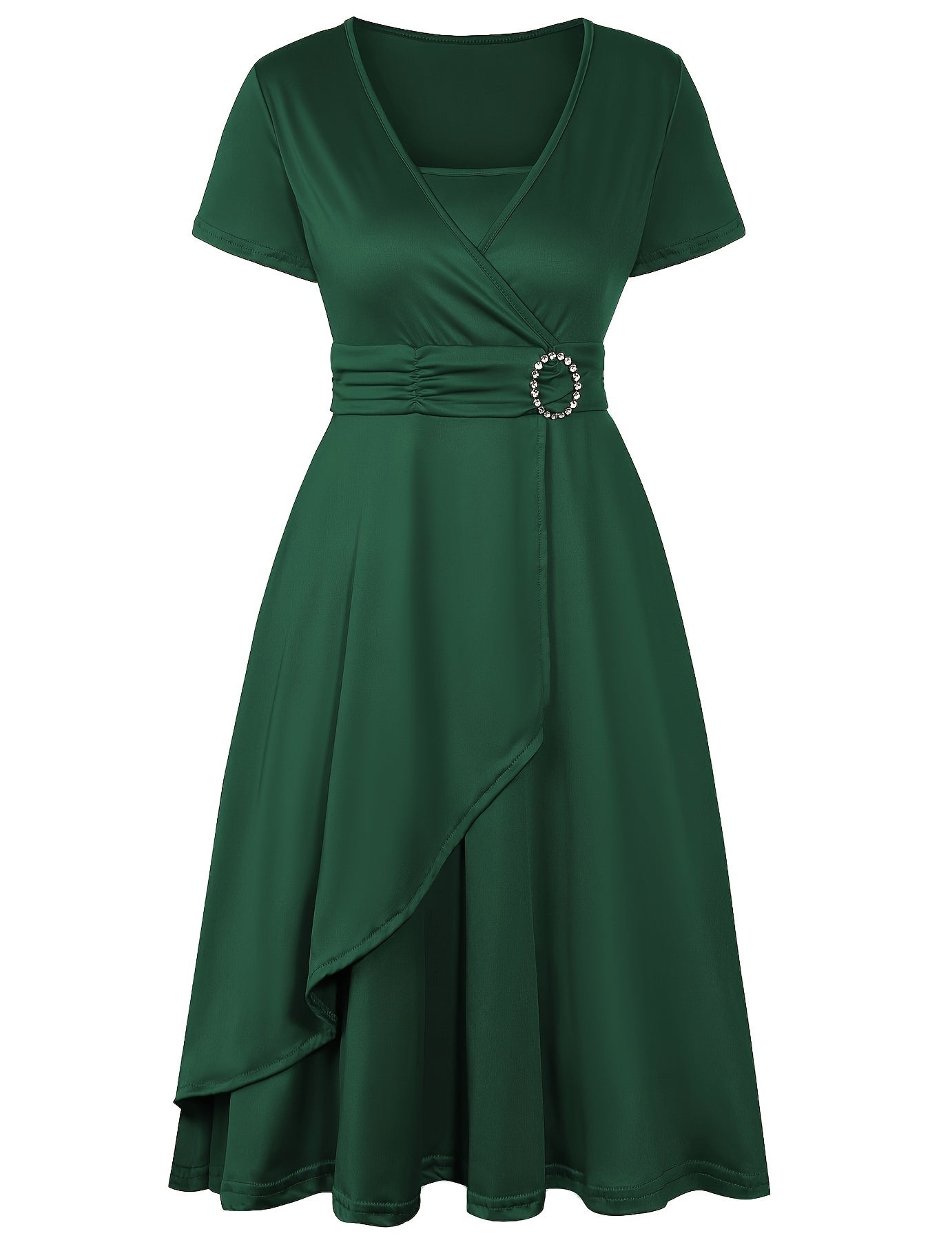 V-Neck Midi Dress – Asymmetrical Hem