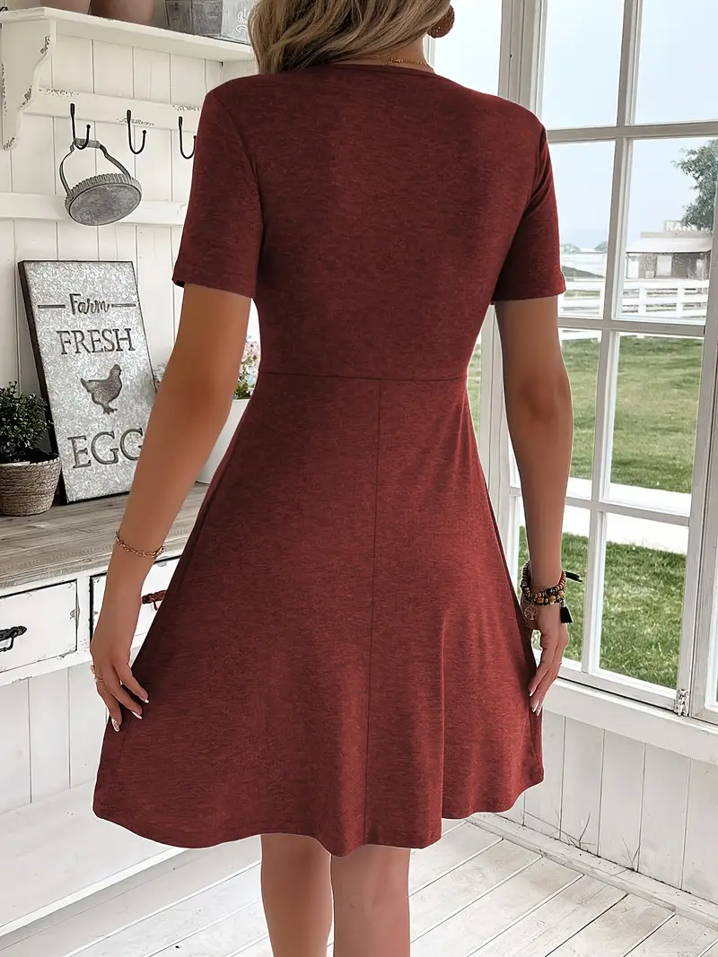 Short Sleeve V-Neck Twisted Dress – Flattering Fit & All-Day Comfort