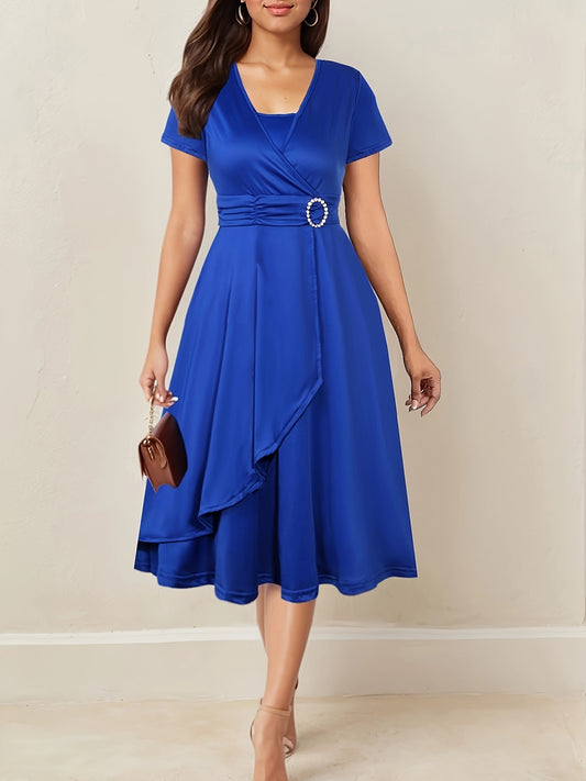 V-Neck Midi Dress – Asymmetrical Hem