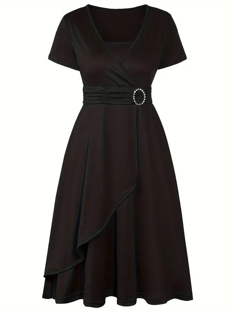 V-Neck Midi Dress – Asymmetrical Hem