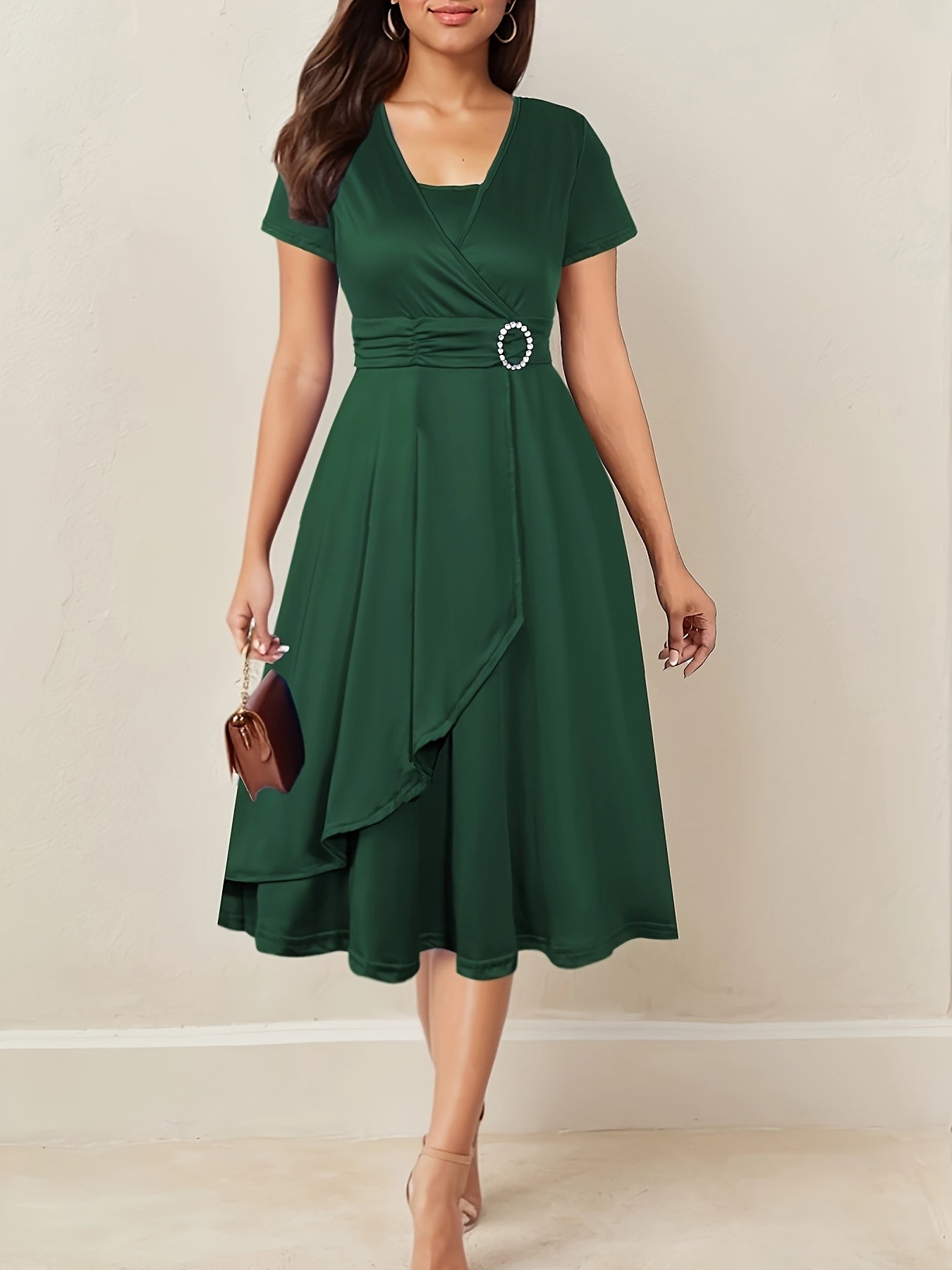 V-Neck Midi Dress – Asymmetrical Hem