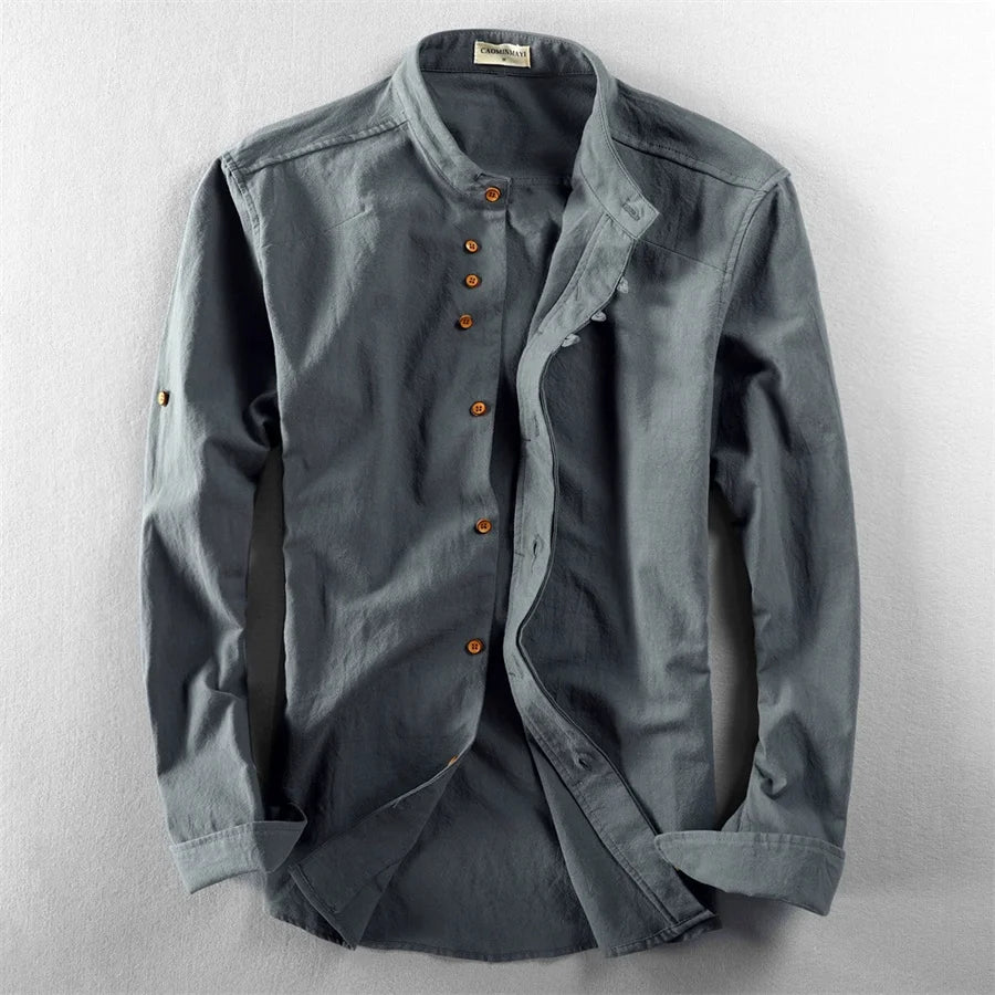 Linen Stand Collar Shirt
