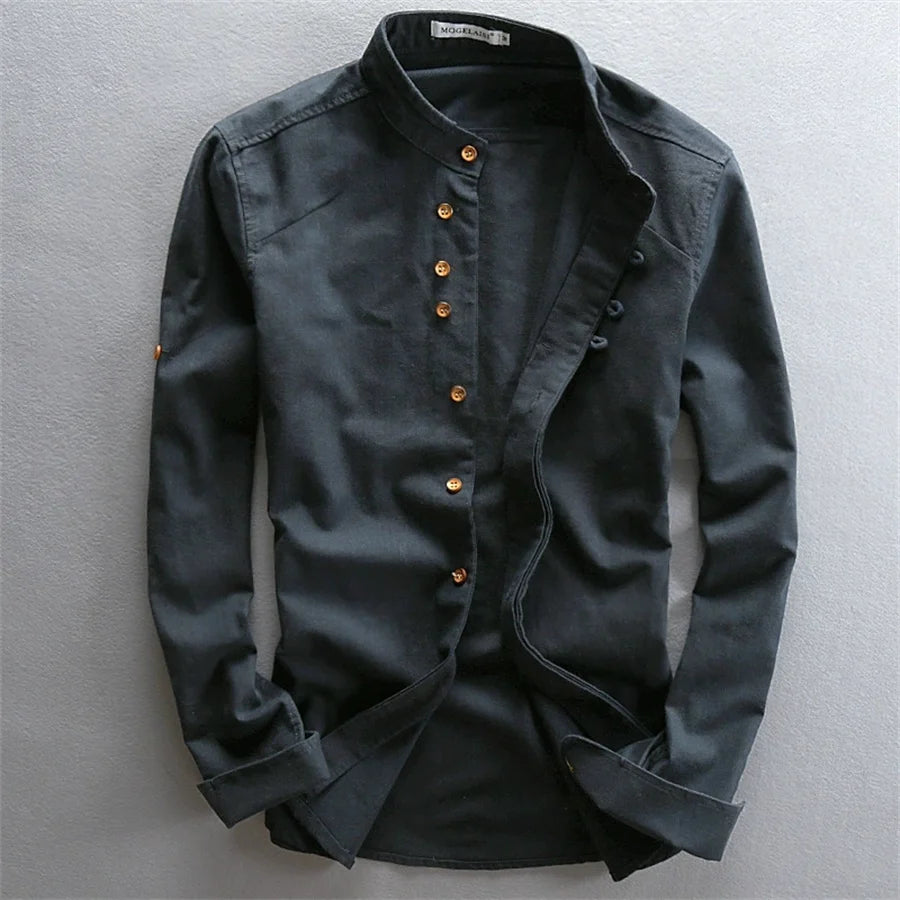 Linen Stand Collar Shirt