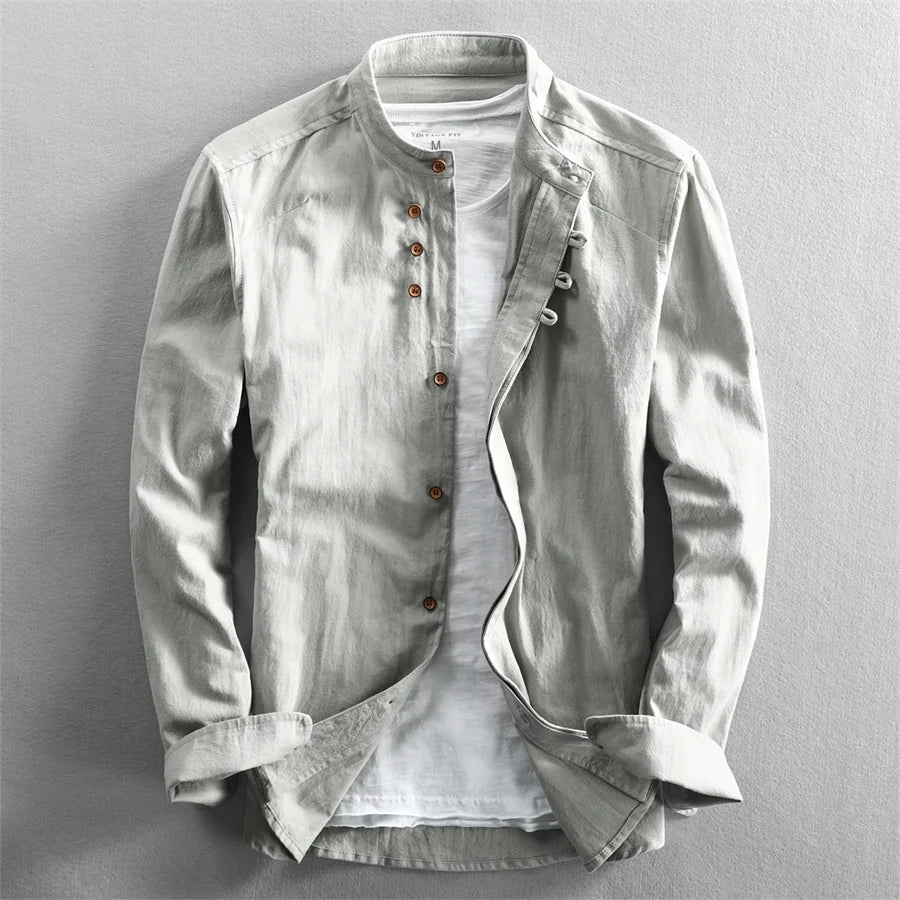 Linen Stand Collar Shirt