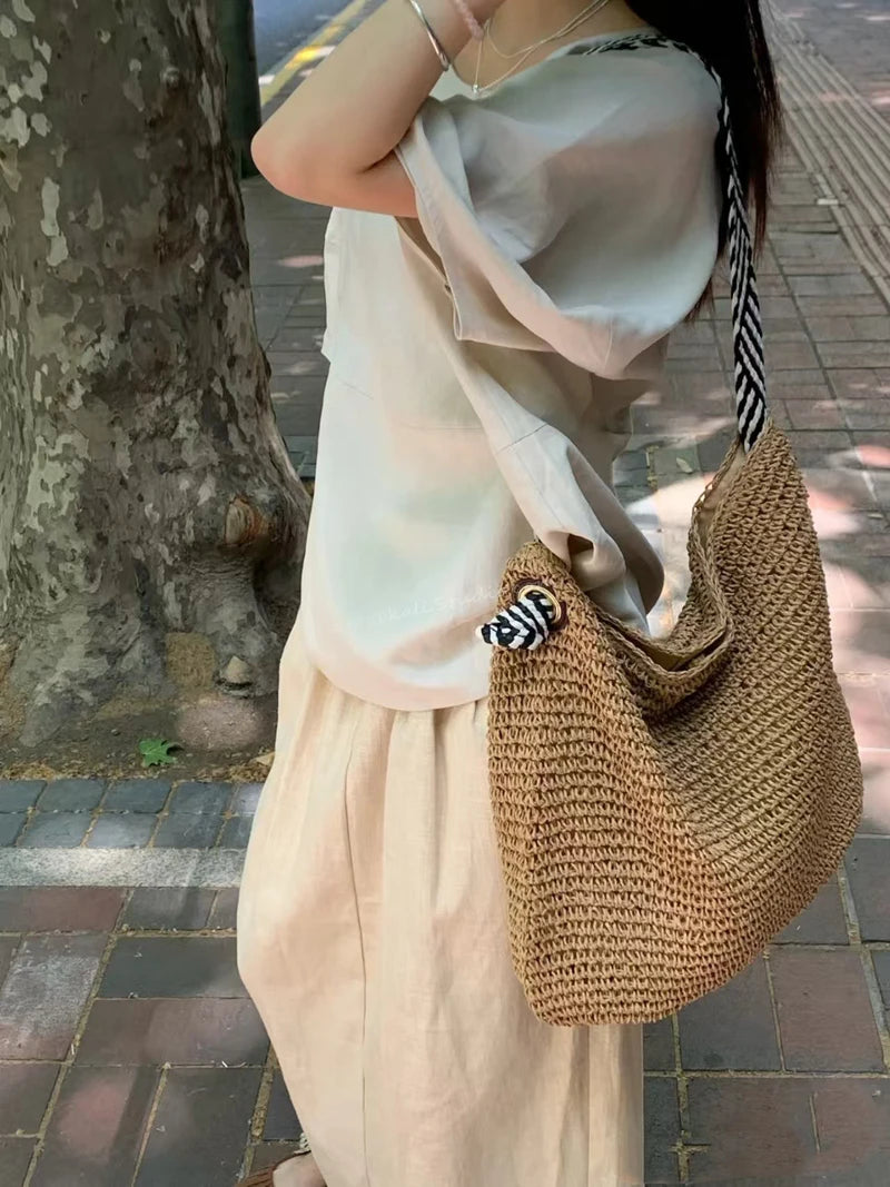 Boho Woven Carryall Tote Bag – Casual Beach & Everyday Bag
