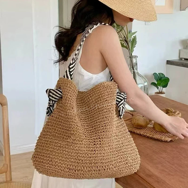 Boho Woven Carryall Tote Bag – Casual Beach & Everyday Bag