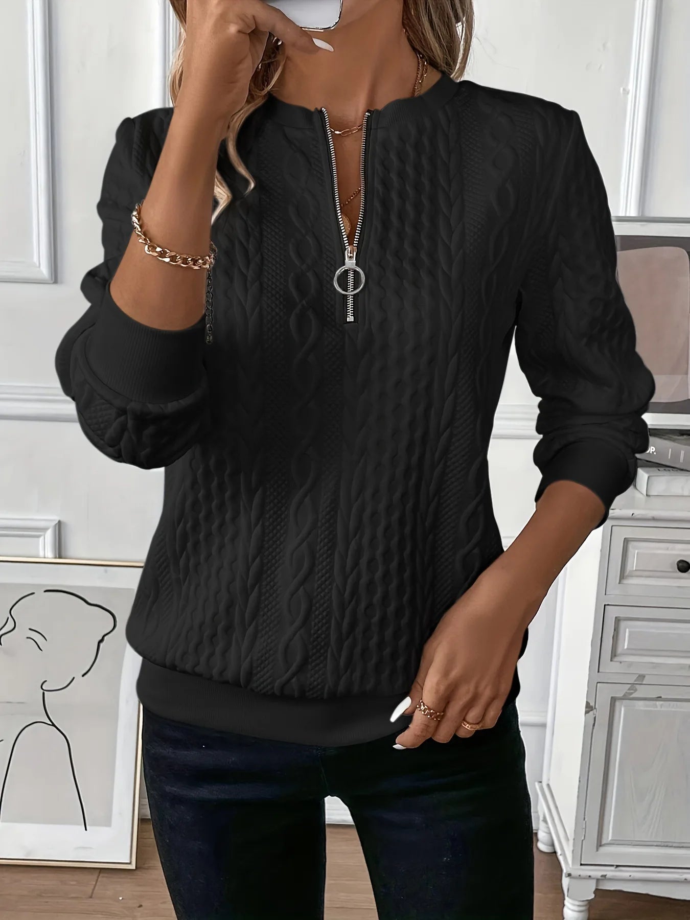 Textured Zipper Sweatshirt – Stylish & Comfy