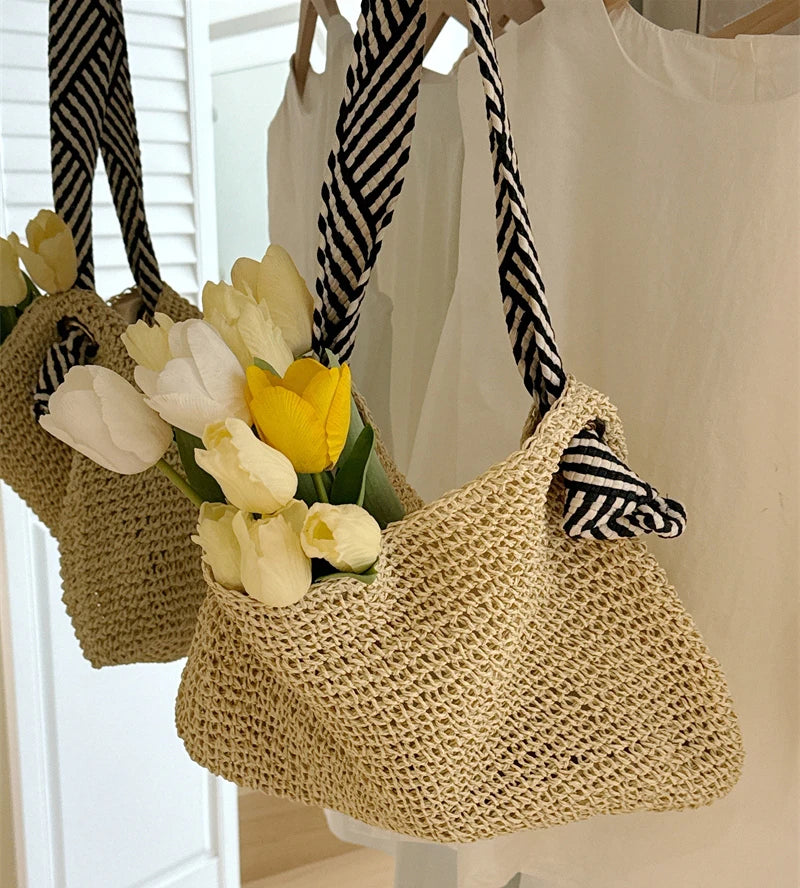 Boho Woven Carryall Tote Bag – Casual Beach & Everyday Bag