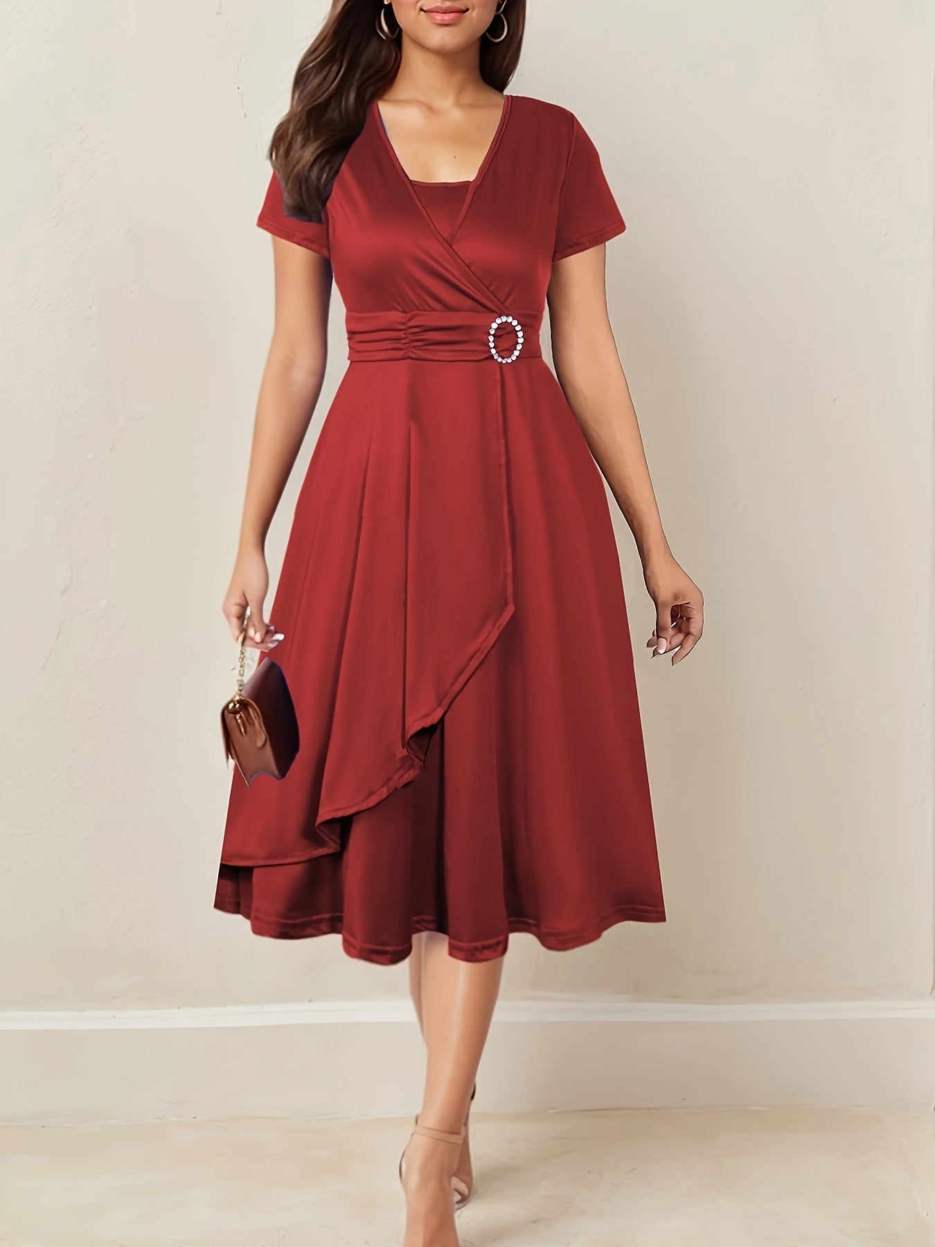 V-Neck Midi Dress – Asymmetrical Hem