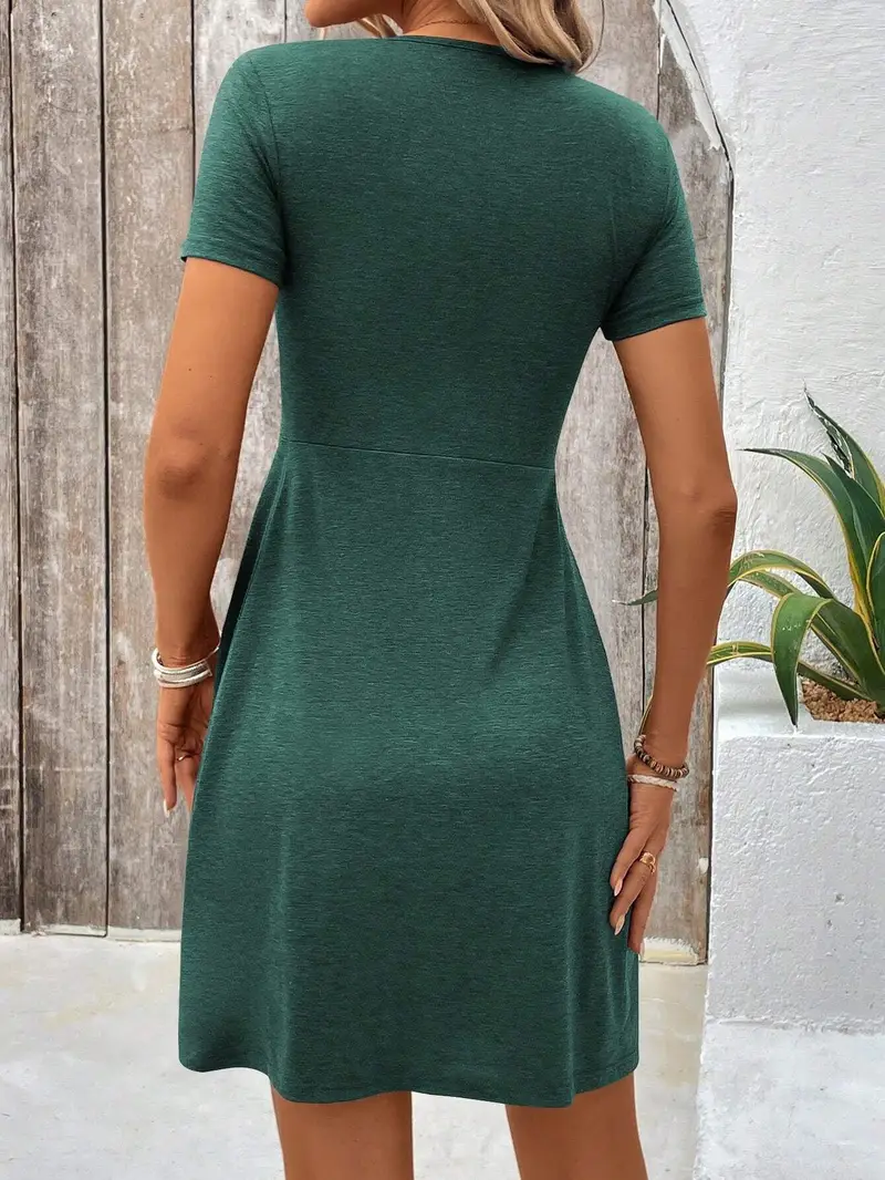 Short Sleeve V-Neck Twisted Dress – Flattering Fit & All-Day Comfort