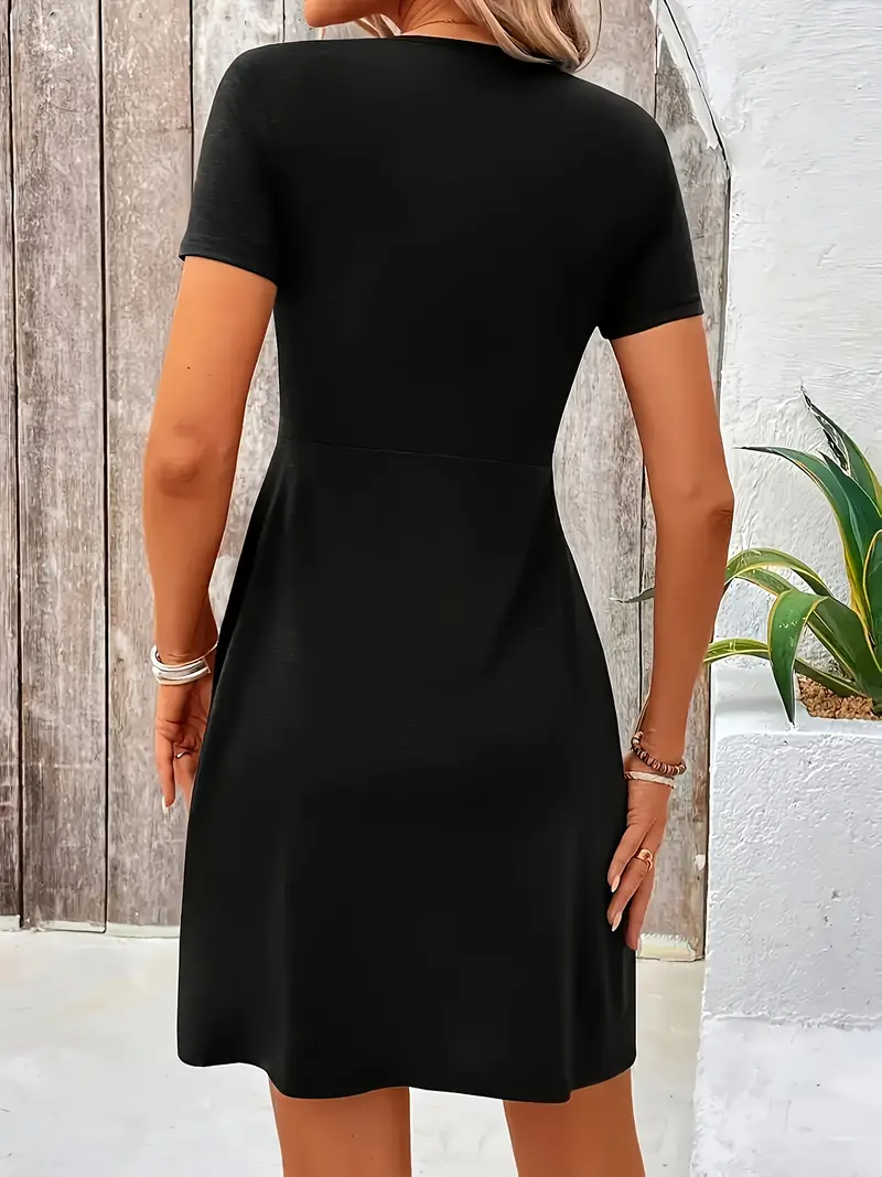 Short Sleeve V-Neck Twisted Dress – Flattering Fit & All-Day Comfort