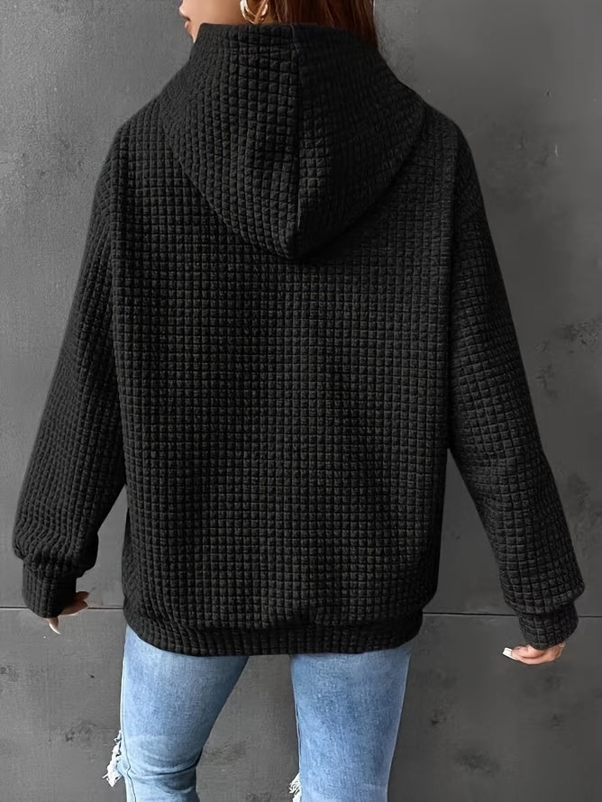 Waffle Knit Hoodie – Casual Long Sleeve Pullover