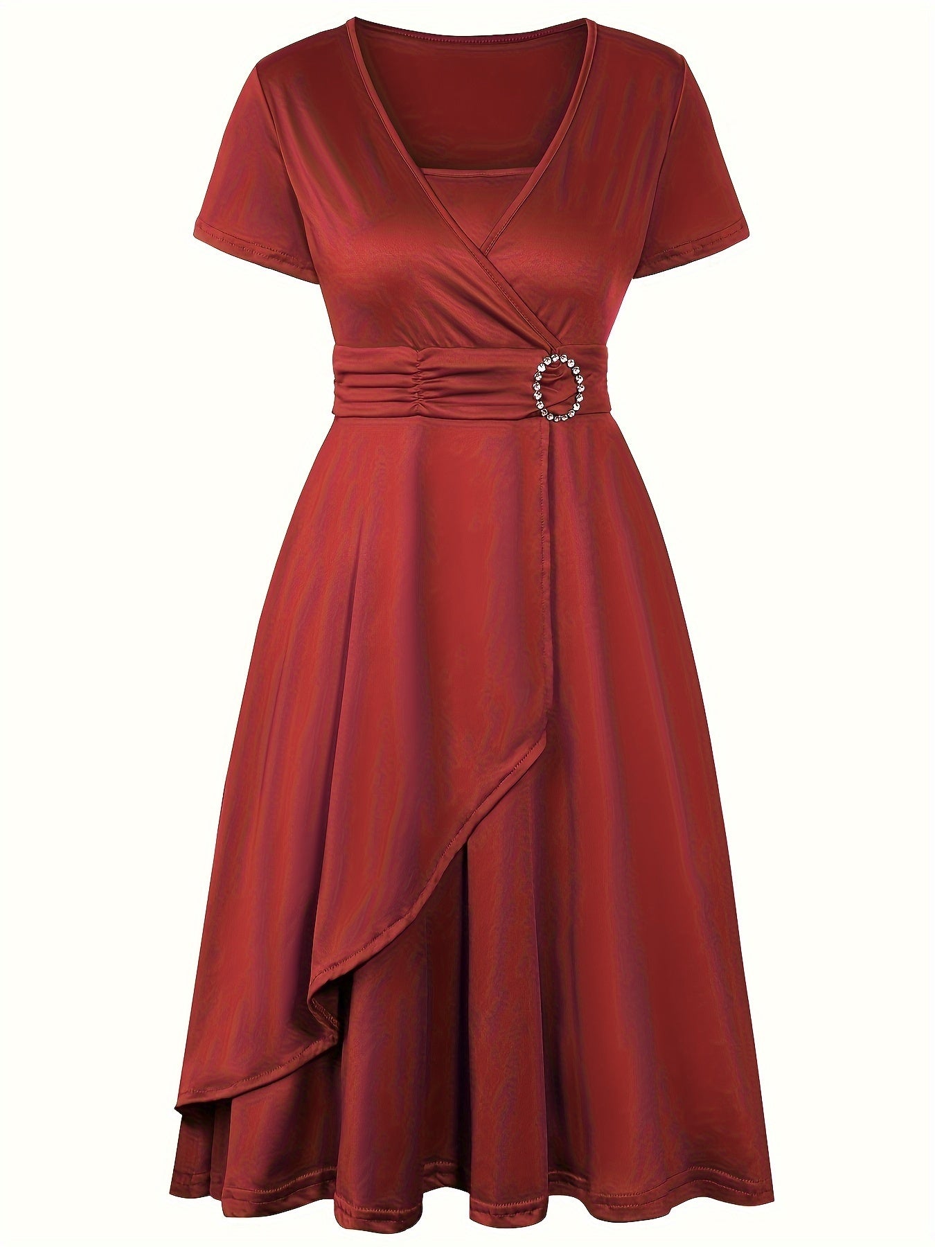 V-Neck Midi Dress – Asymmetrical Hem