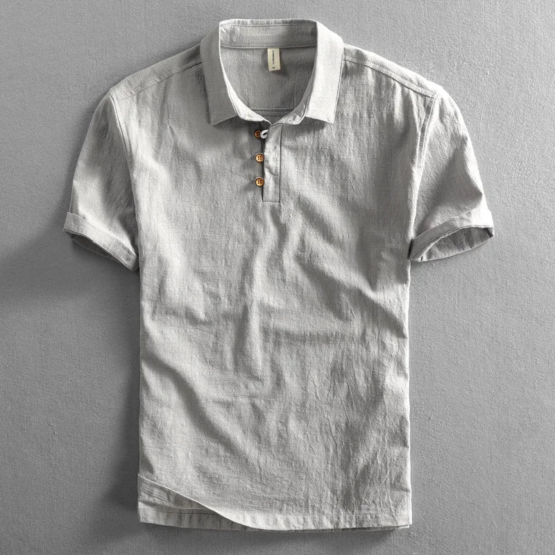 Gray linen cotton polo shirt