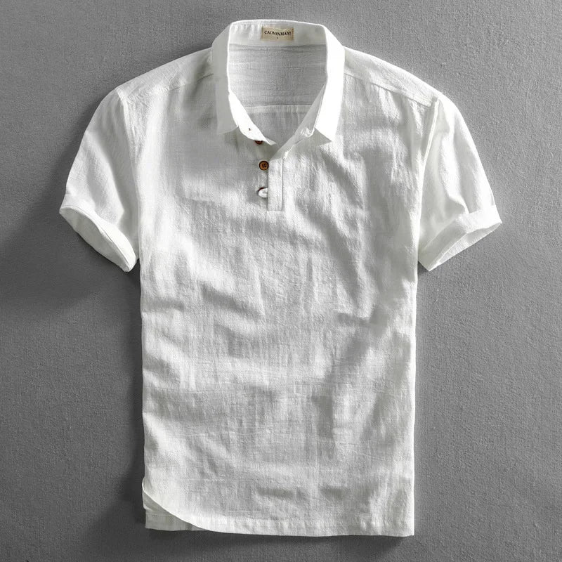 White linen cotton polo shirt