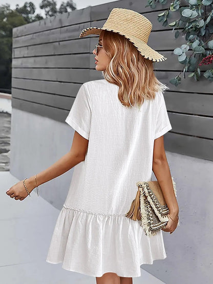 Button Front Ruffle Dress – Stylish & Comfy