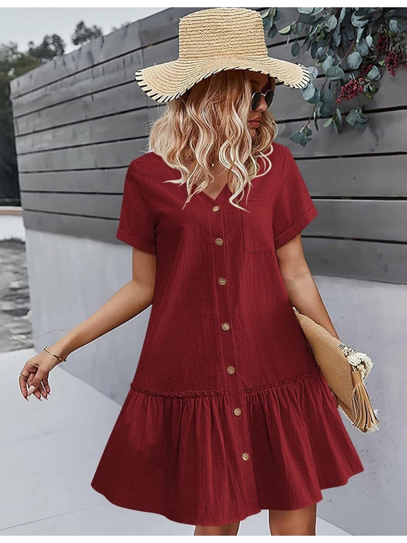 Button Front Ruffle Dress – Stylish & Comfy