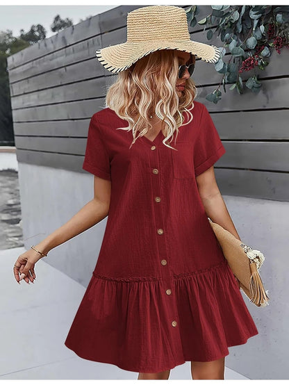 Button Front Ruffle Dress – Stylish & Comfy