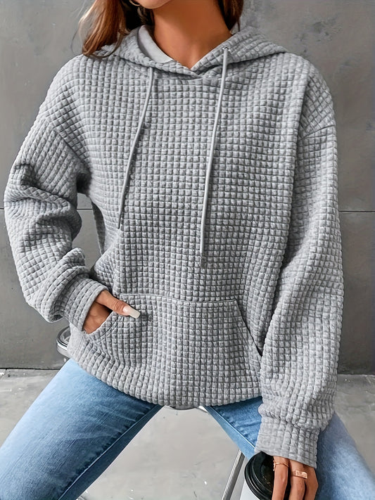 Waffle Knit Hoodie – Casual Long Sleeve Pullover