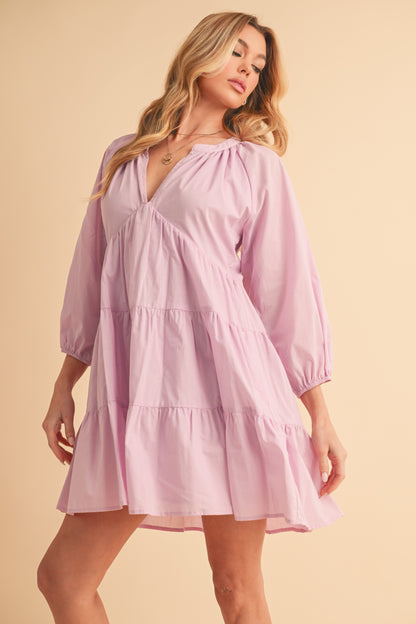 Lilac Dream Balloon Sleeve Mini Dress