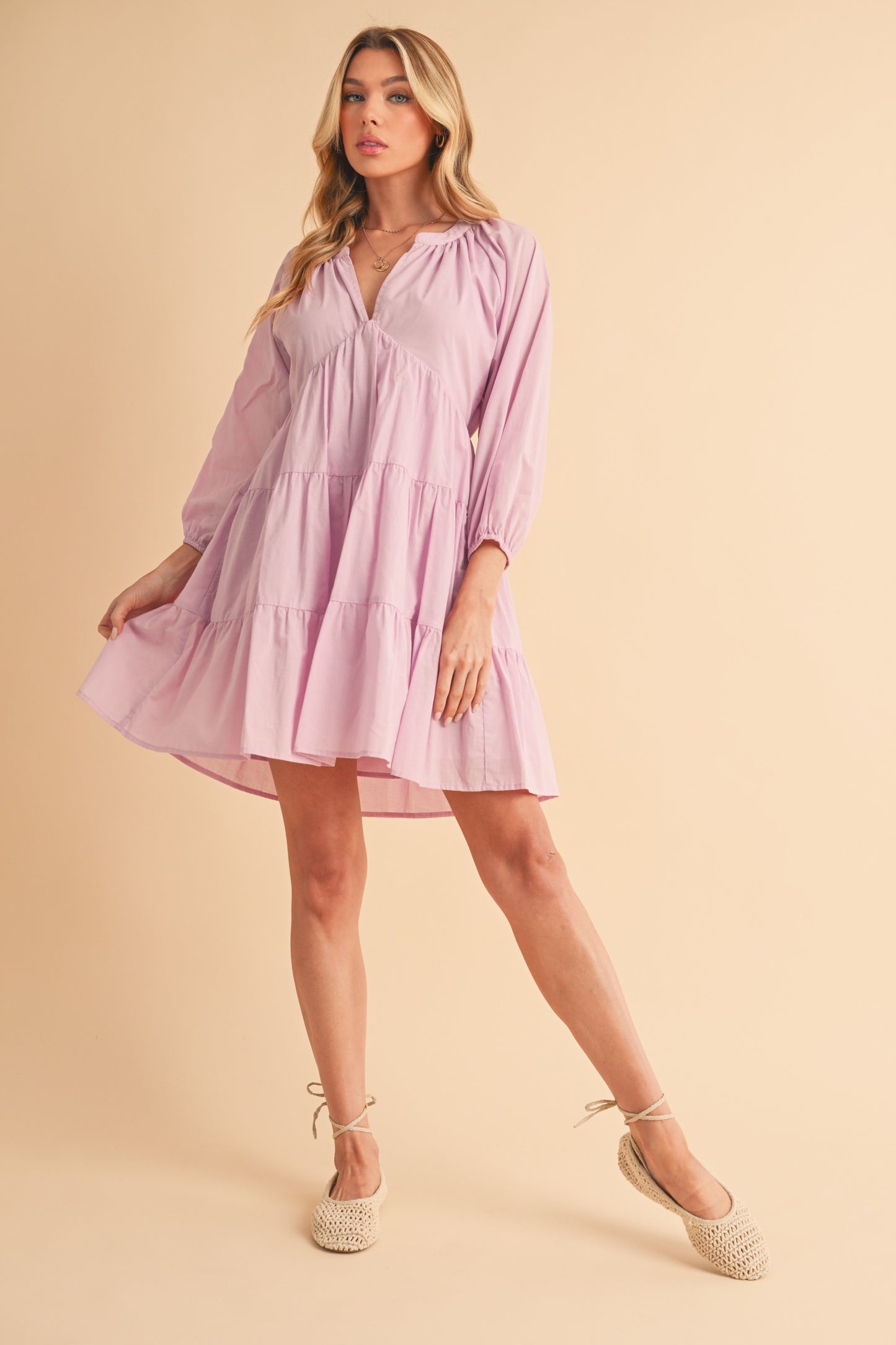 Lilac Dream Balloon Sleeve Mini Dress