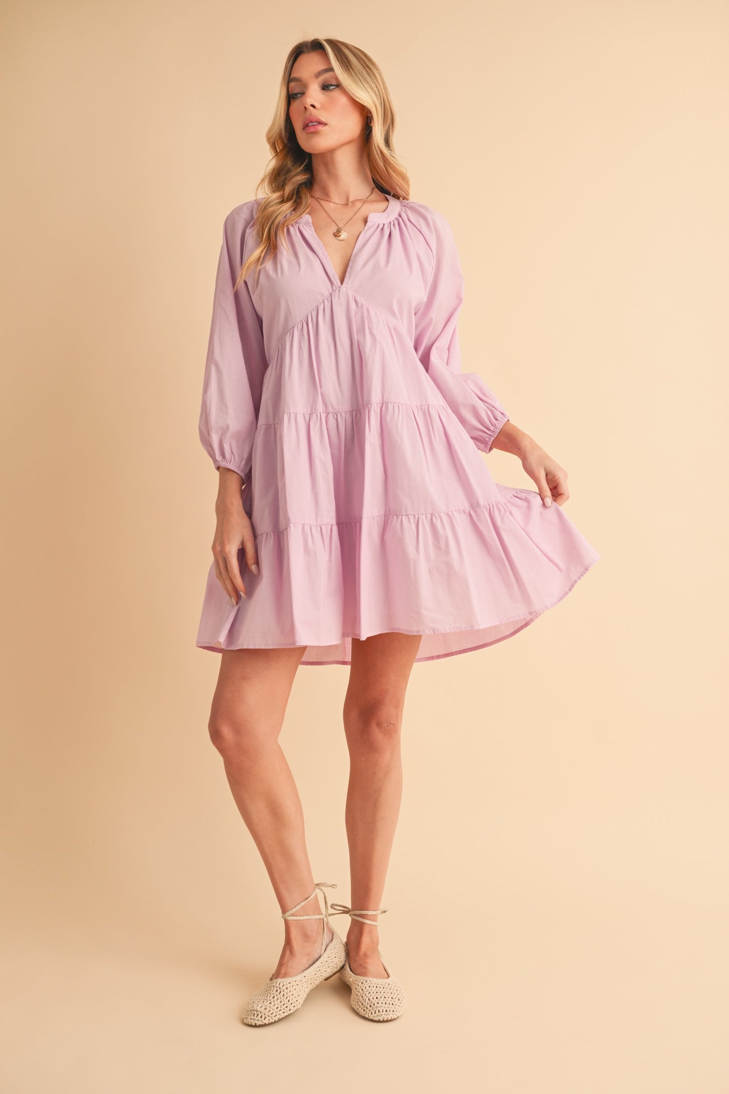 Lilac Dream Balloon Sleeve Mini Dress