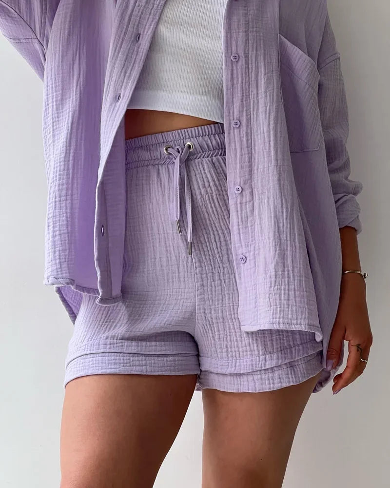 Cotton Button-Up Short Set