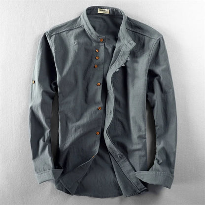 Linen Stand Collar Shirt