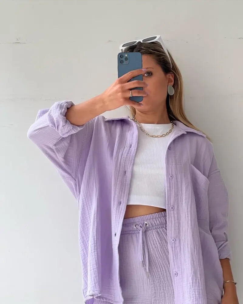 Cotton Button-Up Short Set