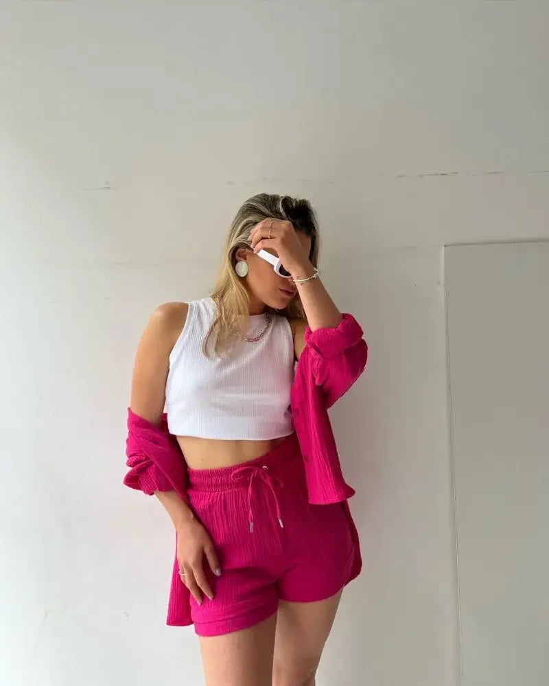 Cotton Button-Up Short Set