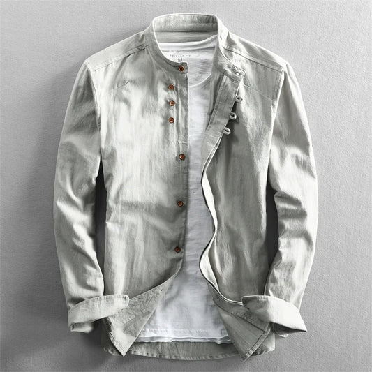 Linen Stand Collar Shirt