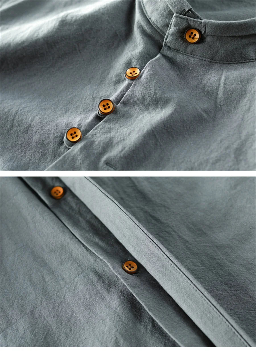 Linen Stand Collar Shirt
