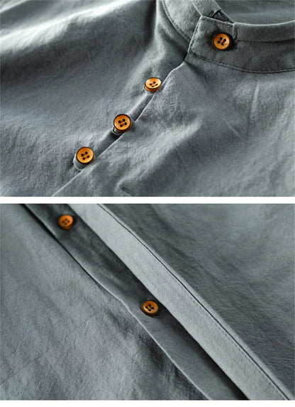 Linen Stand Collar Shirt