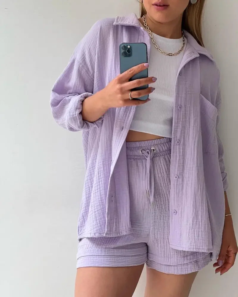 Cotton Button-Up Short Set