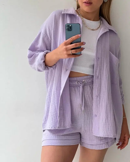 Cotton Button-Up Short Set