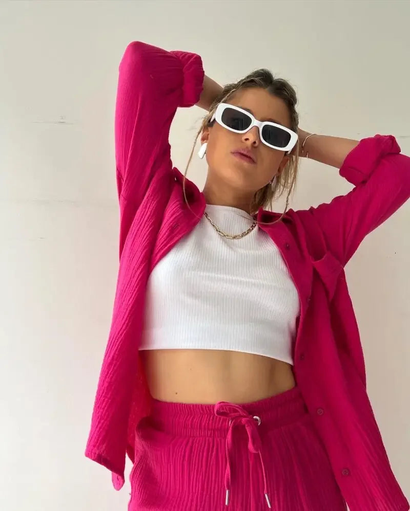 Cotton Button-Up Short Set