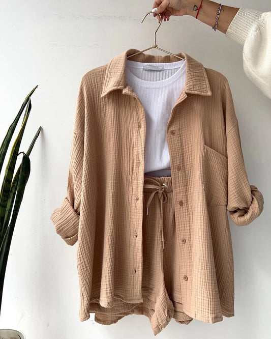 Cotton Button-Up Short Set