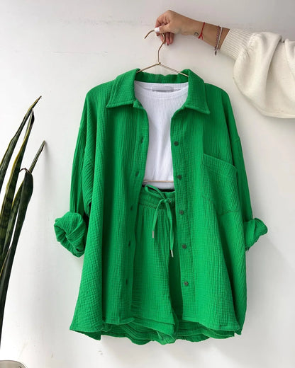 Cotton Button-Up Short Set