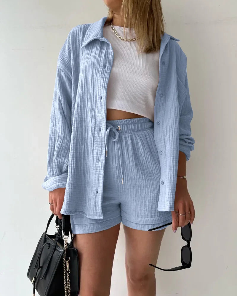 Cotton Button-Up Short Set