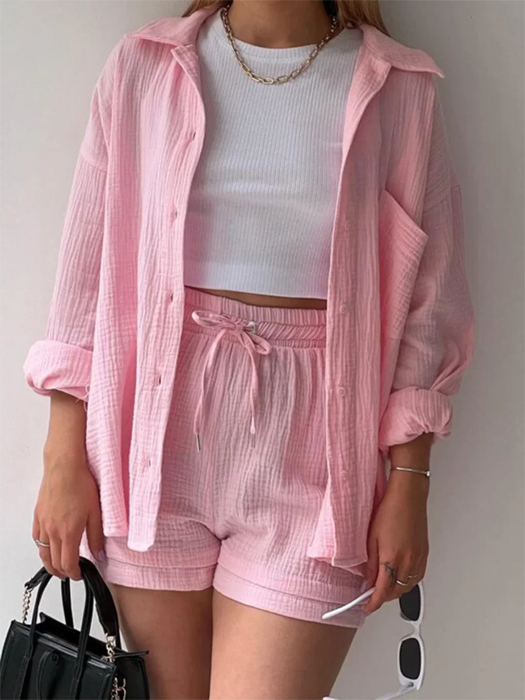 Cotton Button-Up Short Set