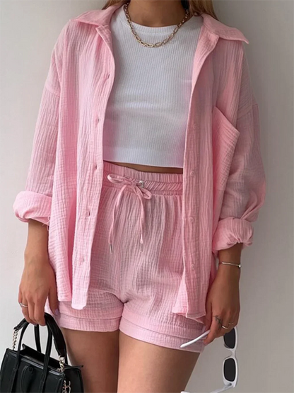 Cotton Button-Up Short Set