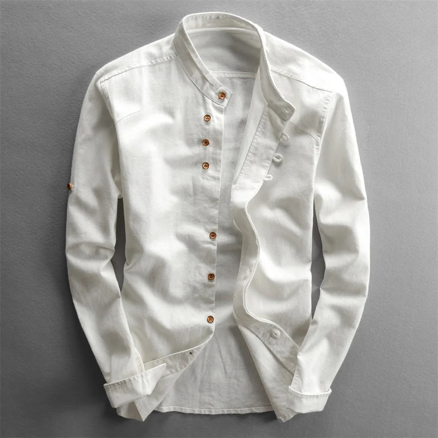 Linen Stand Collar Shirt
